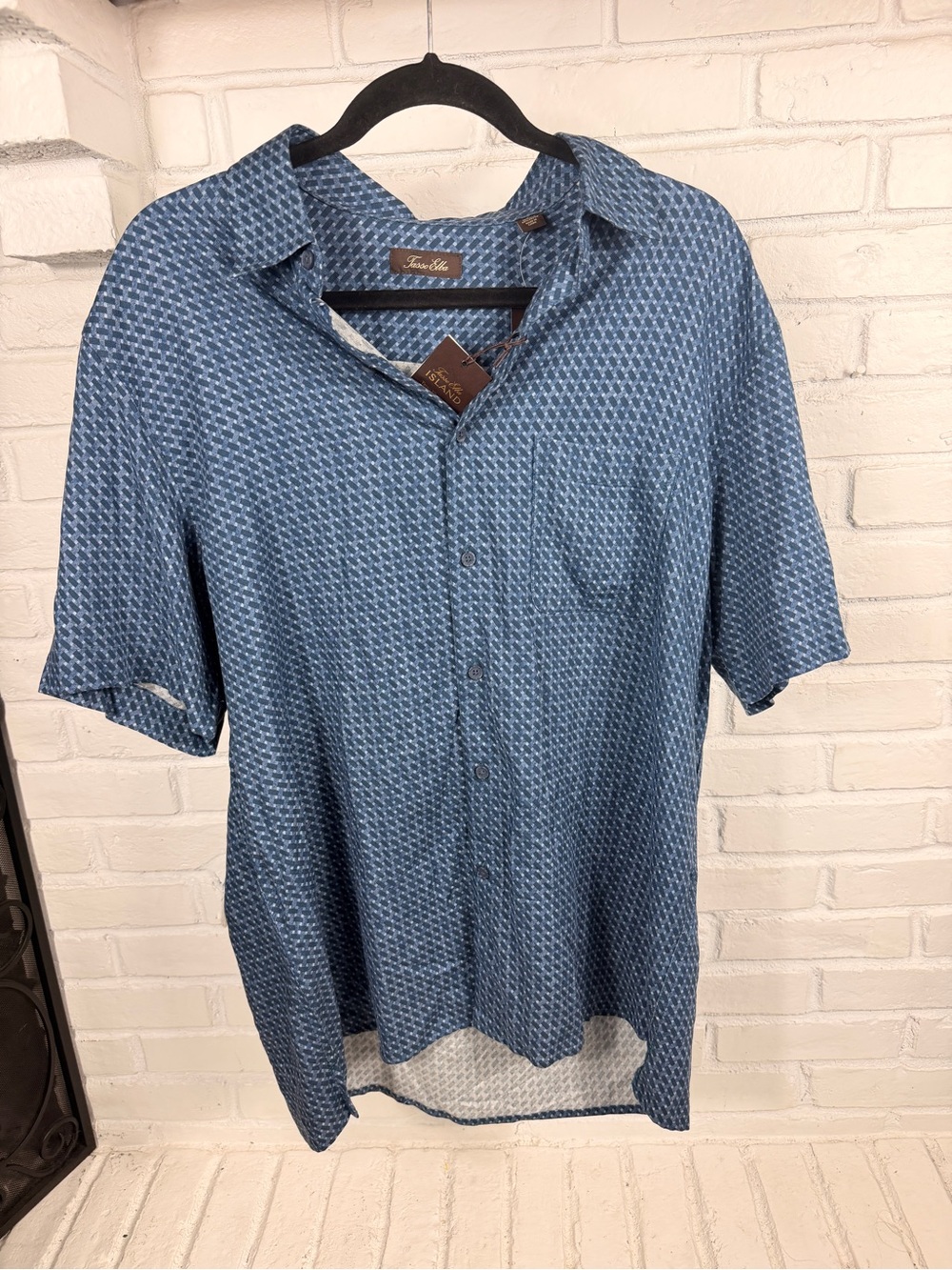 Tasso Elba Island Silk Blend Blue Geometric Camp Shirt Large Resort